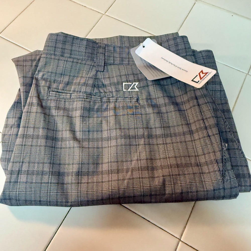 NWT Cutter & Buck Dry-Tec Plaid Performance Pants (42x30) Ready for Golf!